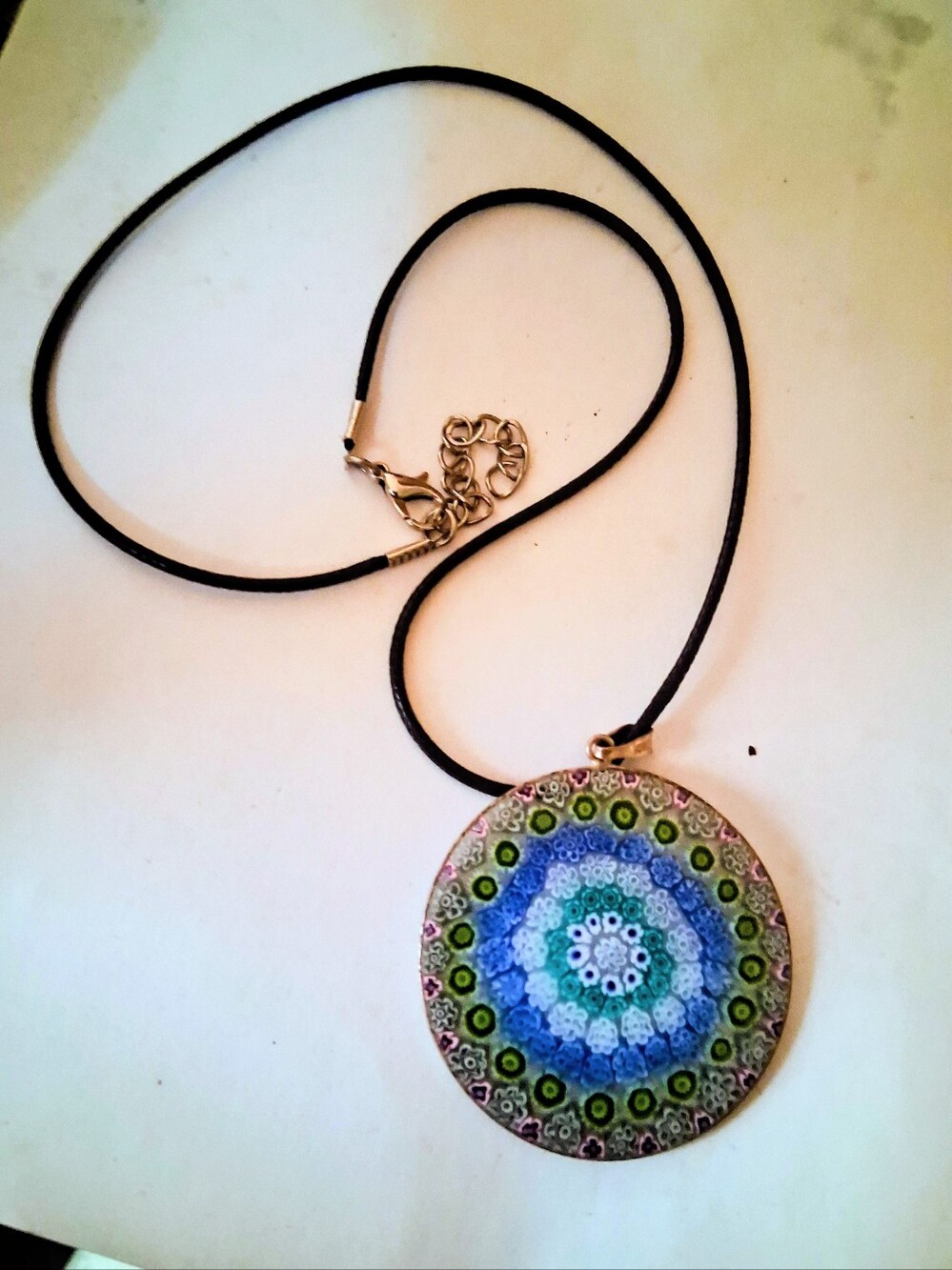 Murano Glass Sterling Silver Milliefiori Round Pendant Necklace